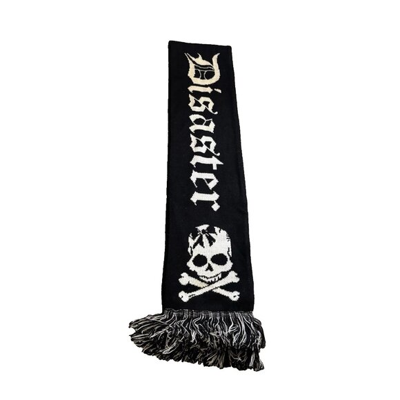Beautiful Disaster Accessories - Beautiful Disaster Skull Bow Design and Lightning Black Knit Scarf with Fringe
